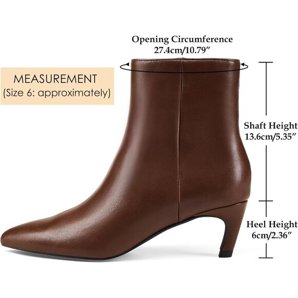 Women's Matte Brown Pointed Toe Ankle Boots Side Zipper Low Kitten Heel Booties - Picture 3 of 6